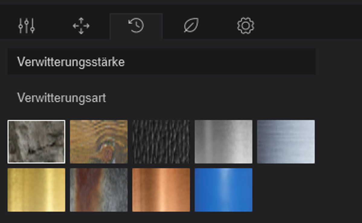 Verwitterungstool in den Materialeinstellungen