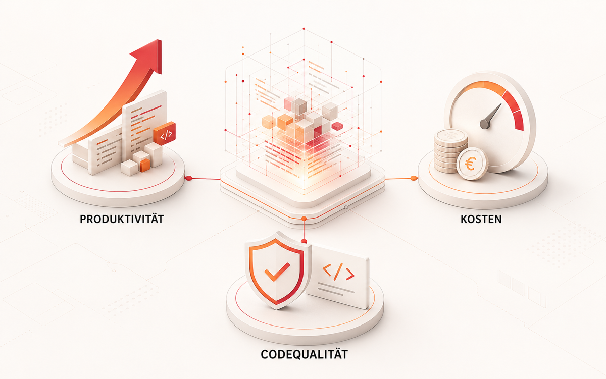 Produktivität, Kosten und Codequalität stehen im engen Zusammenspiel beim Einsatz von KI in der Softwareentwicklung