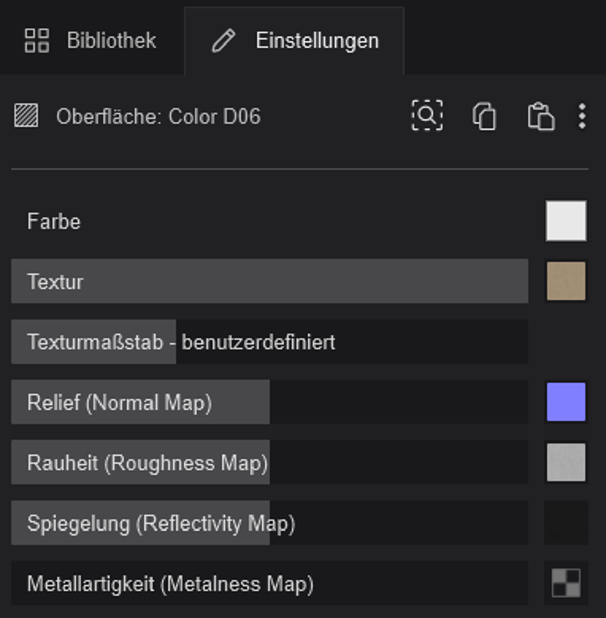Parameter in den Materialeinstellungen&nbsp;&nbsp;