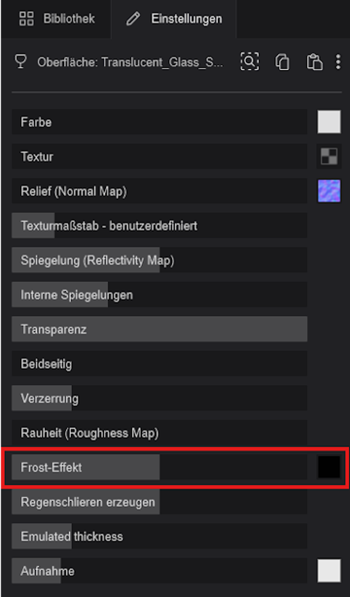 Materialeinstellungen