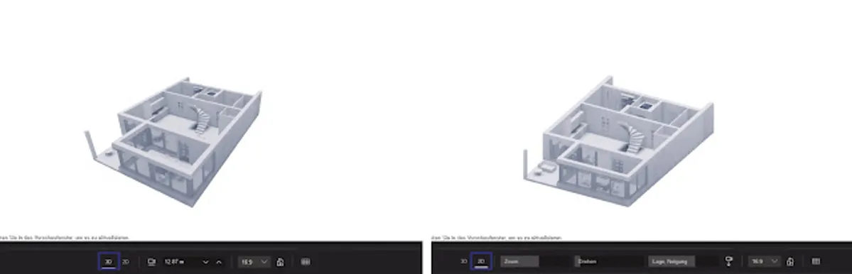 Orthogonale Ansicht: Vergleich 3D/ 2D
