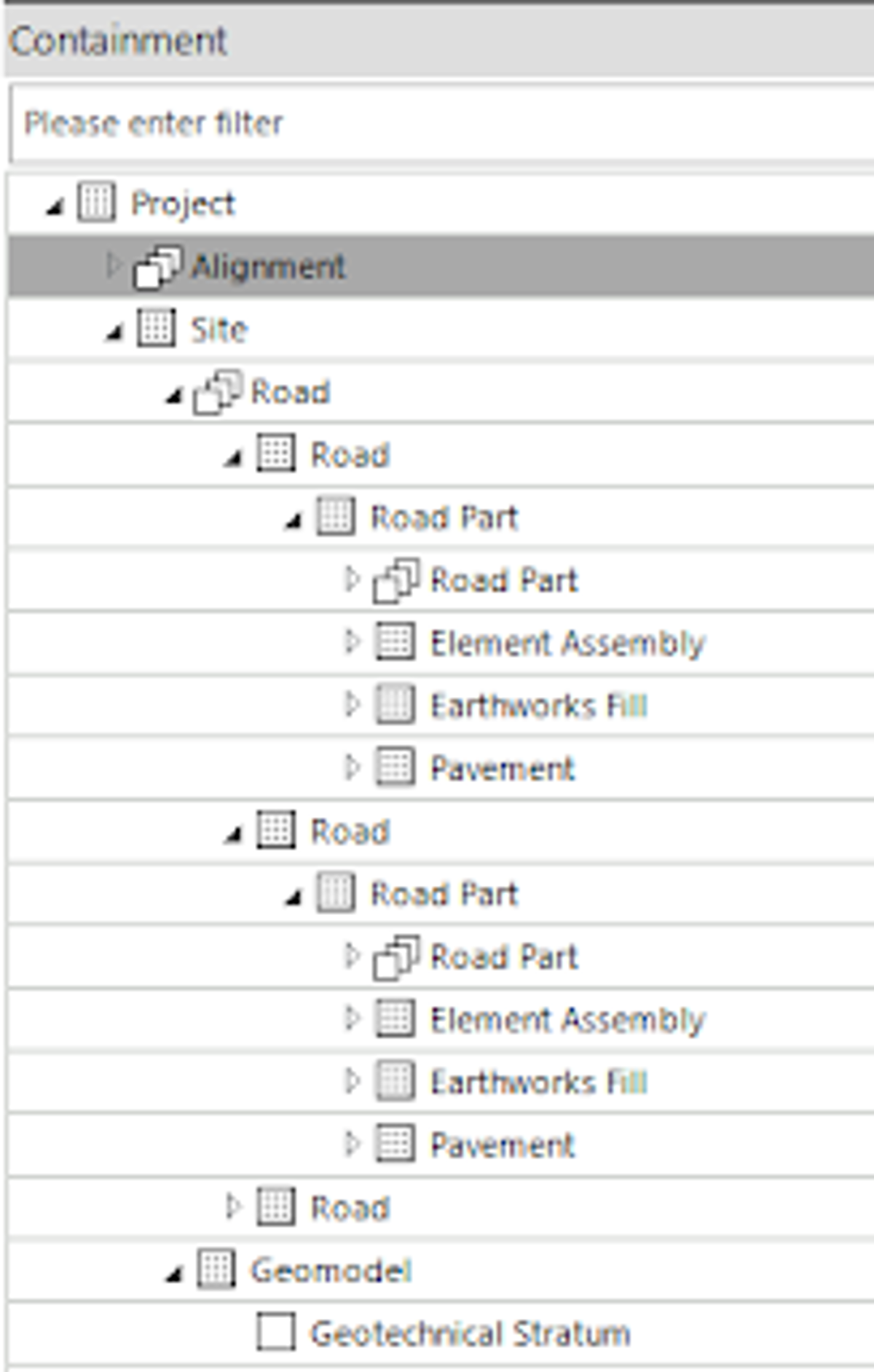 Beispiel der IFC4.3 Modell-Baumstruktur