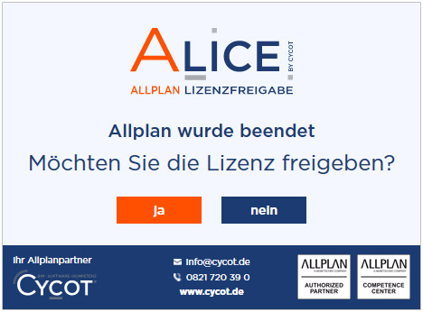 Bildschirm Allplan Lizenzfreigabe