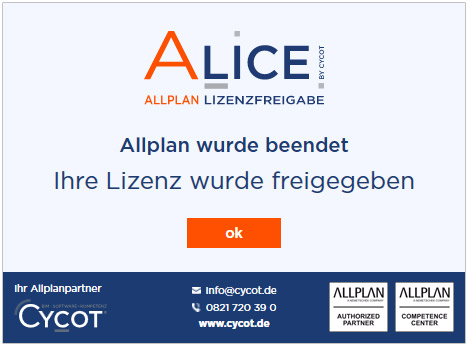 Screenshot Allplan Lizenzfreigabe