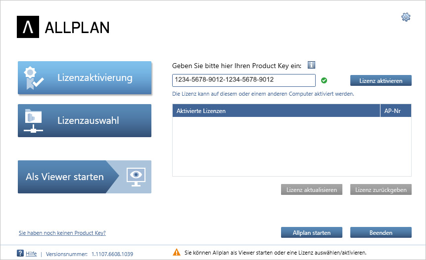 Screenshot Allplan Lizenzfreigabe