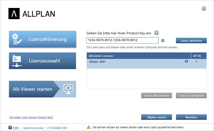 Screenshot Allplan Lizenzfreigabe