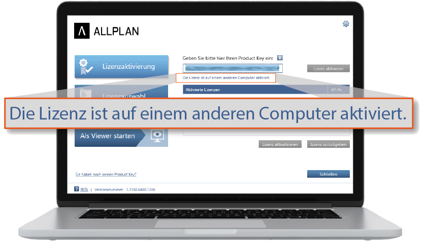 Bildschirm Allplan Lizenzfreigabe