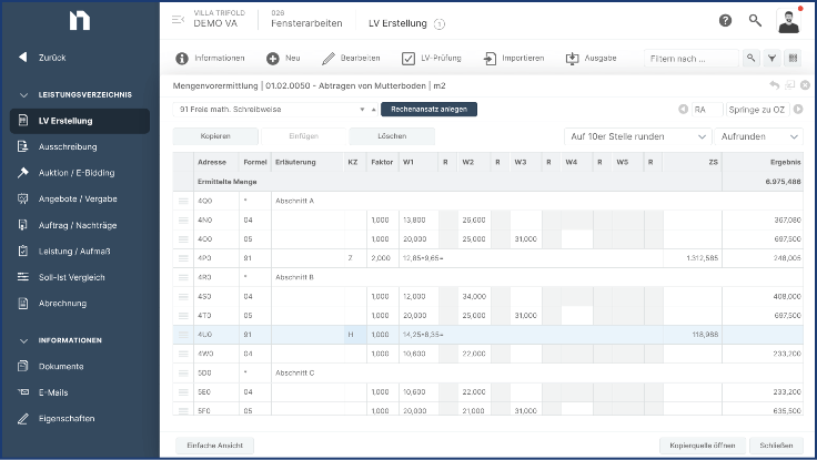 NOVA AVA Smartes Leistungsverzeichnis